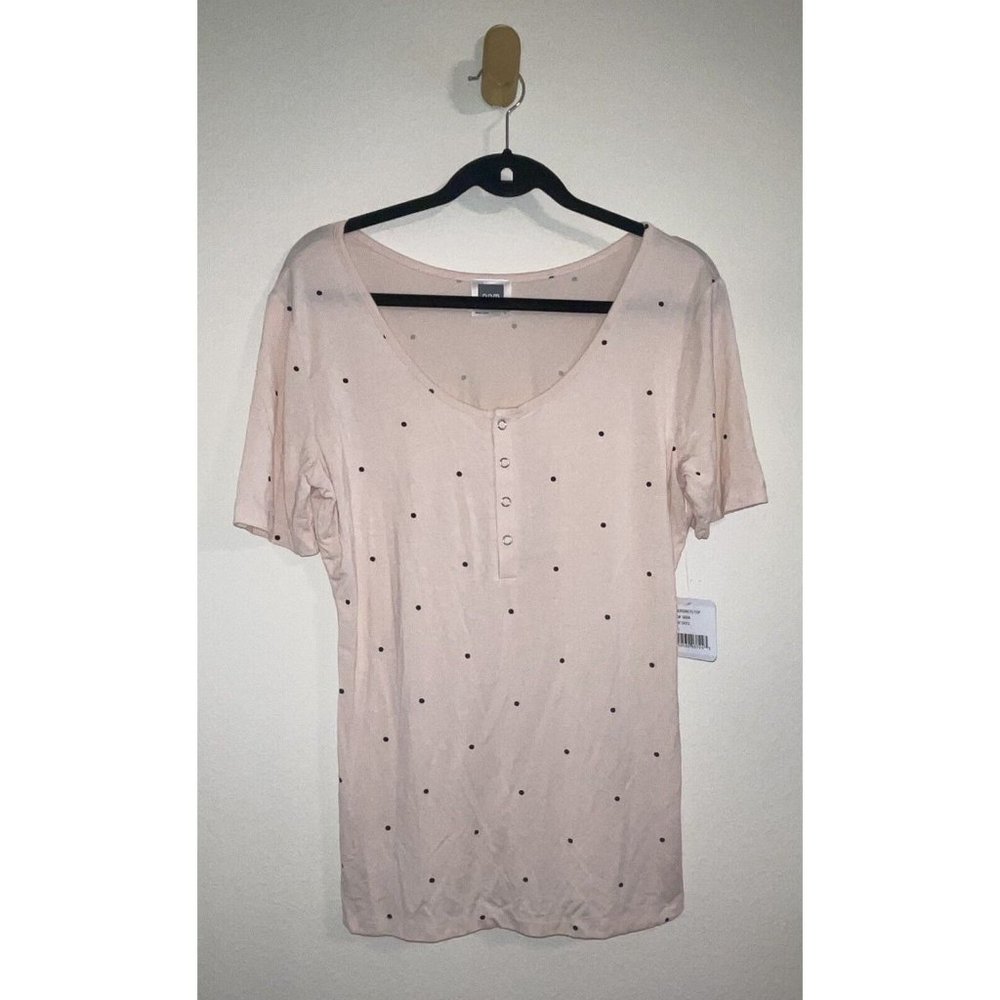 Nom Rhys Nursing PJ Top Pajama Shirt Lounge Polka Dot Womens L Large Pink New